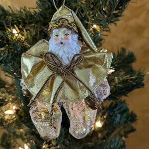 Santa Ornament, Gold Santa Ornament, Unique Santa, Vintage, Festive